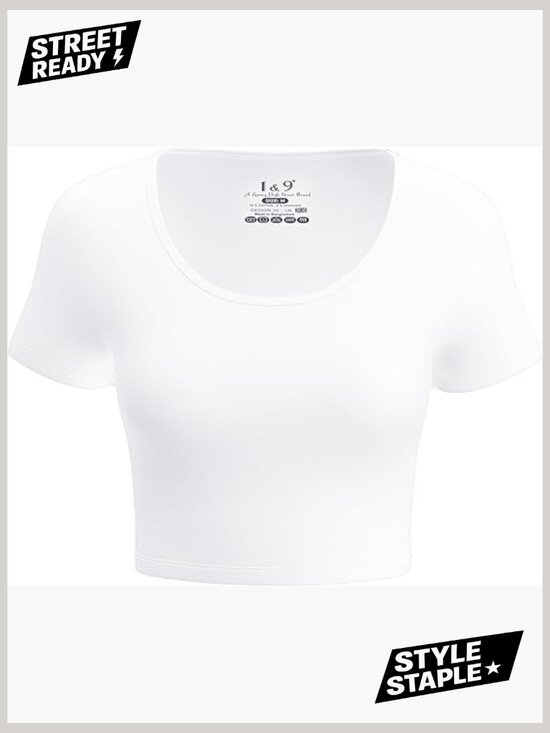 Tops - Slim Fit Scoop Neck Crop Top, Soft Cotton Blend, Casual Summer Tee